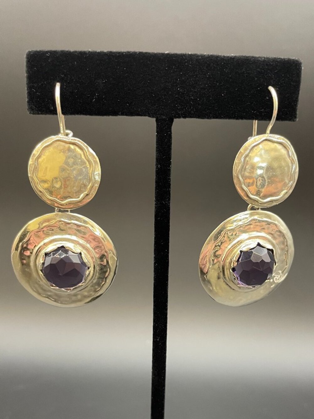 Artisan Style Sterling Silver and Amethyst Drop Earrings